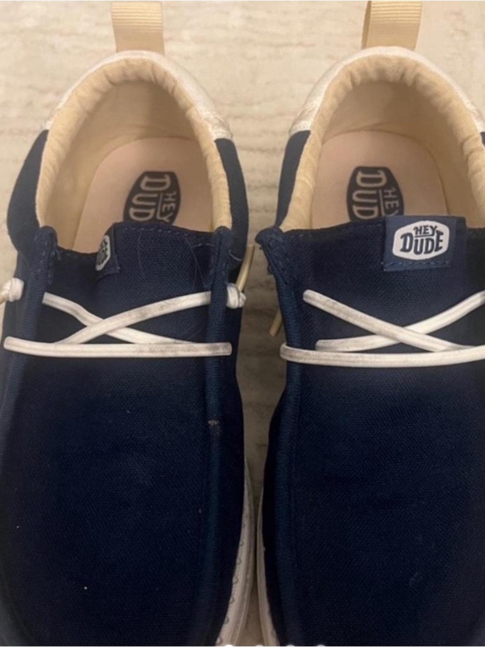 Hey Dude Men's Navy Canvas Slip-On Loafers with White Laces